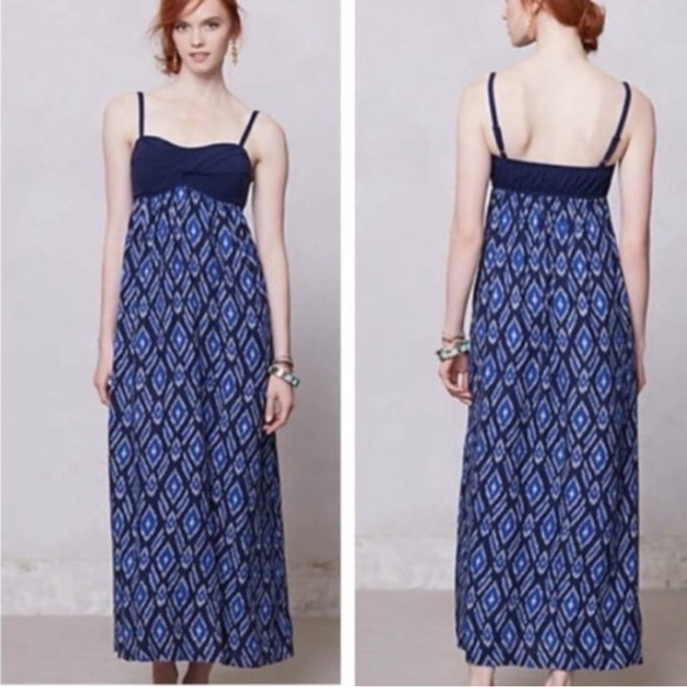Anthropologie Lilka Cobalt Blue Ikat Maxi Dress